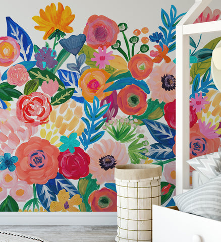 FRIDA Floral SEAMLESS Border Watercolor Flowers Wall Vinyl and Fabric Decals