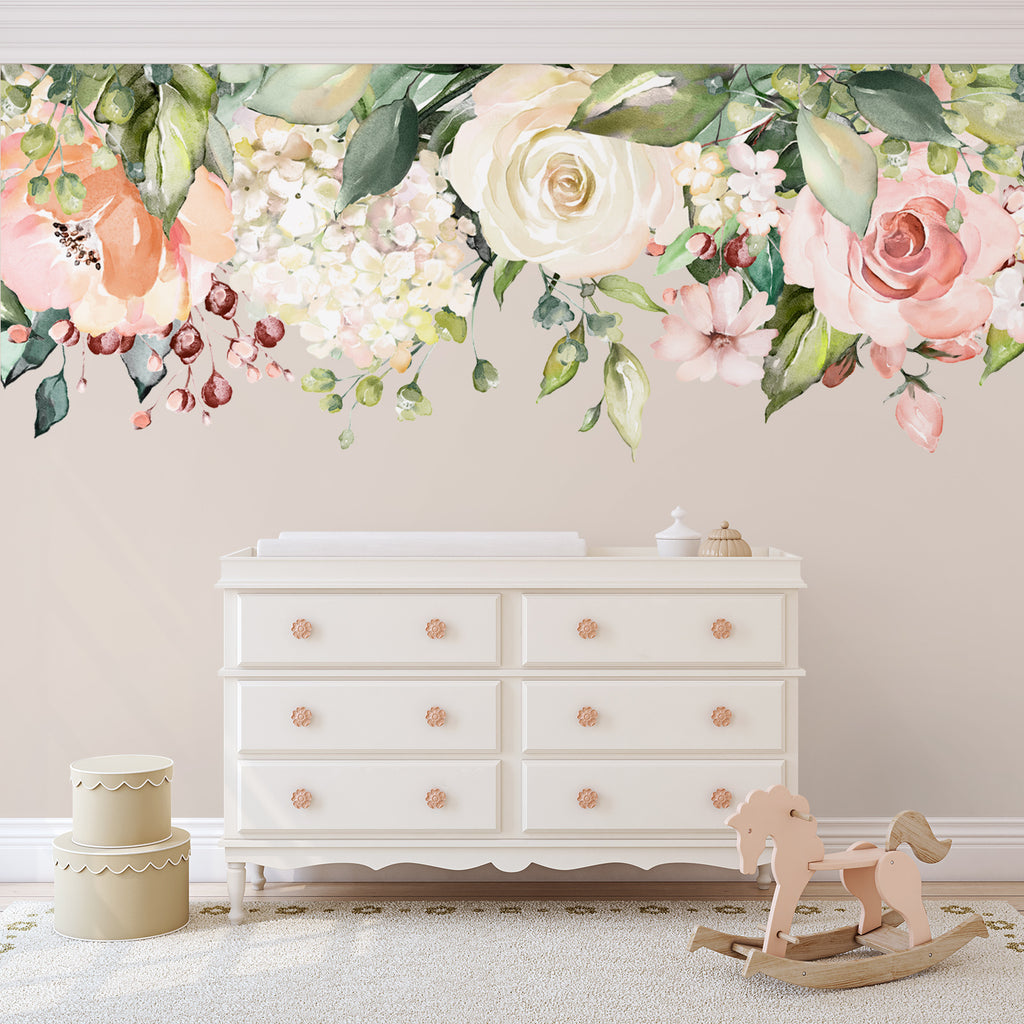 HAZEL Rose Garden Watercolor Floral Wall-to-Wall Decal – MotoMoms Decor