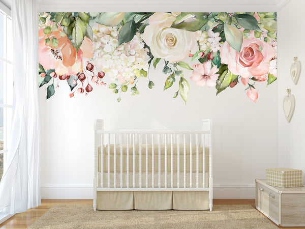 HAZEL Rose Garden Watercolor Floral Wall-to-Wall Decal