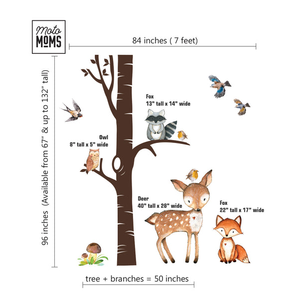 Woodland Nursery Wall Decor 3 Ancient TREES Fox & Friends Wall Decal