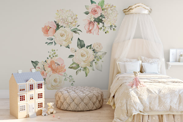 SAMPLE Rose Garden Collection Pink Watercolor Floral Mural Wall Decals