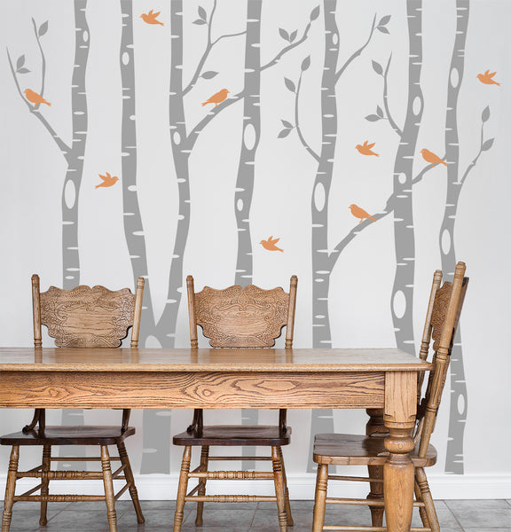 Woodland 6 Birch Trees Décor Peel & Stick FABRIC Wall Decals