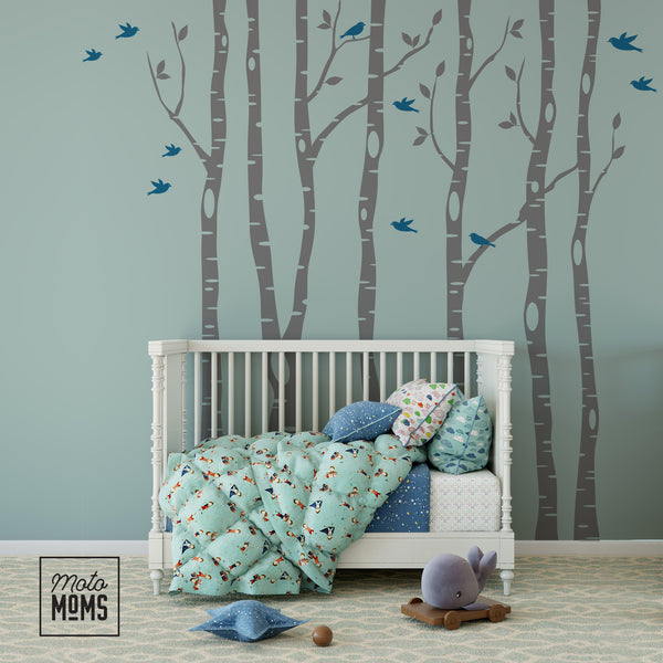 Woodland 6 Birch Trees Décor Peel & Stick FABRIC Wall Decals
