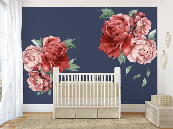 6 Peonies & Greenery Floral Wall Decals Blush Pink Flowers
