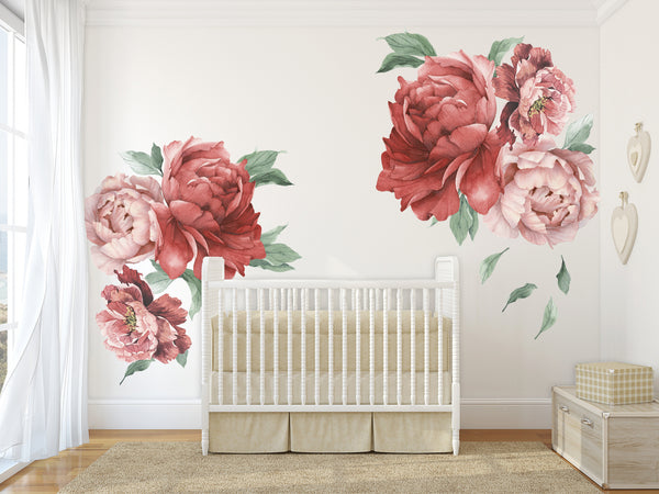 SAMPLE Peonies Collection Watercolor Flowers Wall Decals White Pink Red