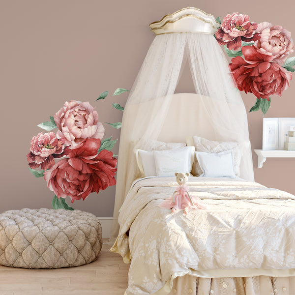 6 Peonies & Greenery Floral Wall Decals Blush Pink Flowers