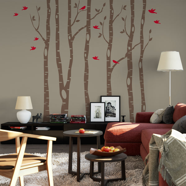 Woodland 6 Birch Trees Décor Peel & Stick FABRIC Wall Decals