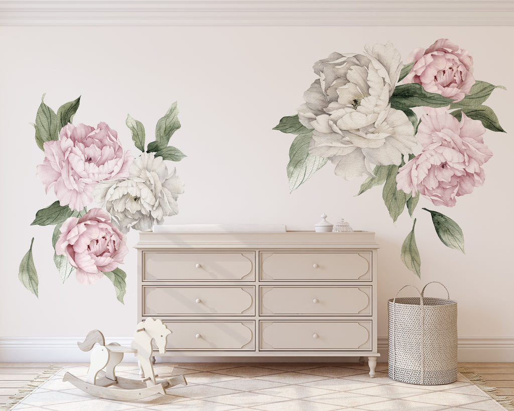 SAMPLE Peonies Collection Watercolor Flowers Wall Decals White Pink Red