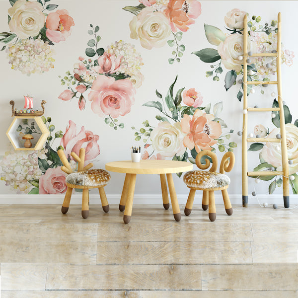 SAMPLE Rose Garden Collection Pink Watercolor Floral Mural Wall Decals