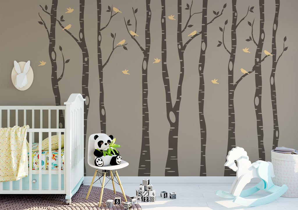Sunny Decals Birch Tree Wall Decals With Owls - Set Of 3 Fabric Wall Stickers
