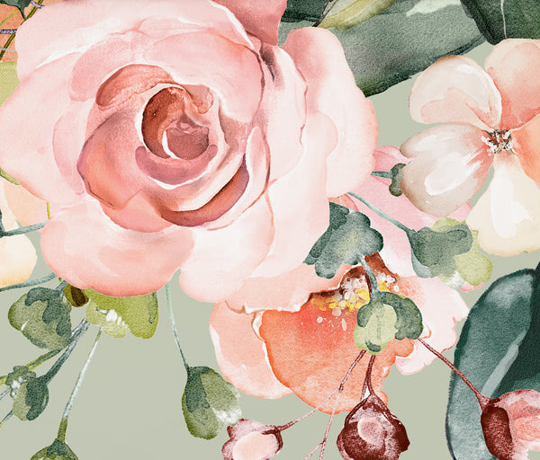 AMELIA Rose Garden Border Frame Watercolor Flowers Decal