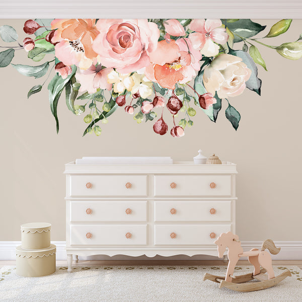 SAMPLE Rose Garden Collection Pink Watercolor Floral Mural Wall Decals