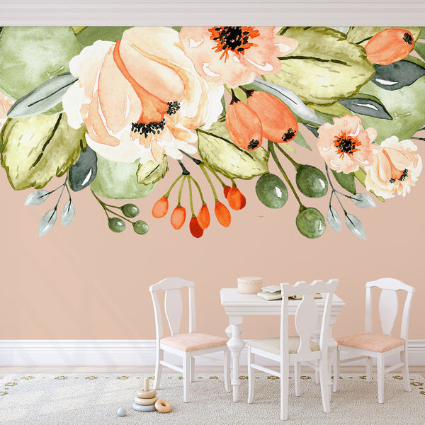 ANNE GARDEN Border Wall Decal Watercolor Floral Mural