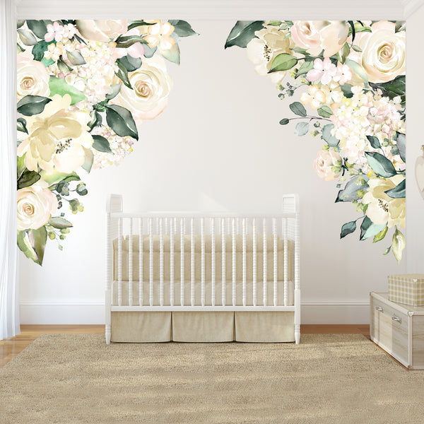 CORNERS Watercolor Flowers IVY Rose Garden Wall Decals