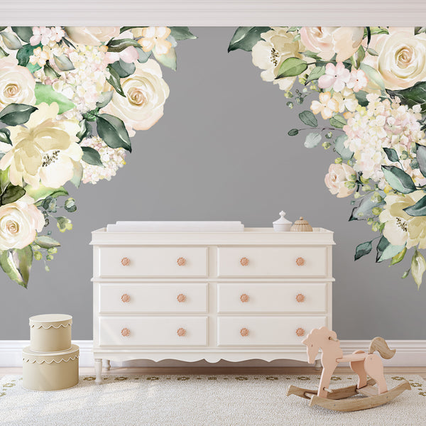 CORNERS Watercolor Flowers IVY Rose Garden Wall Decals