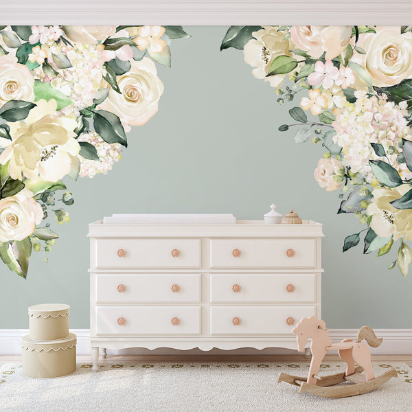 CORNERS Watercolor Flowers IVY Rose Garden Wall Decals