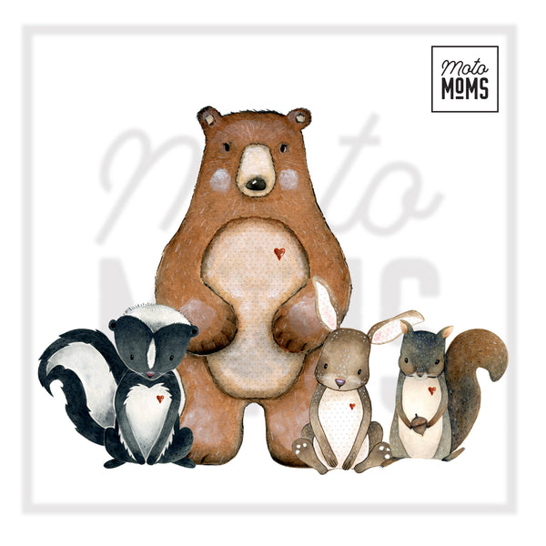 Watercolor 4 Animals BEAR SQUIRREL BUNNY SKUNK Woodland Nursery Wall Decal