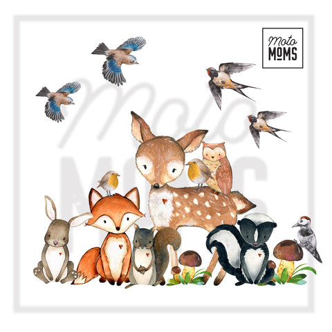 6 Woodland Animals 7 Birds Nursery Fox Deer Bunny Owl Wall Decal