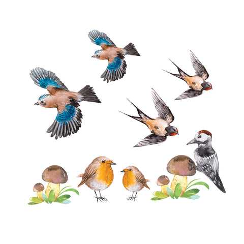 7 Woodland Birds Nursery Wall Decal