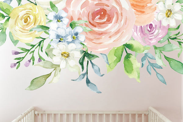 SOPHIA Watercolor Pastel Peonies Wild Flowers Wall Decal