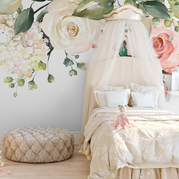 SAMPLE Rose Garden Collection Pink Watercolor Floral Mural Wall Decals