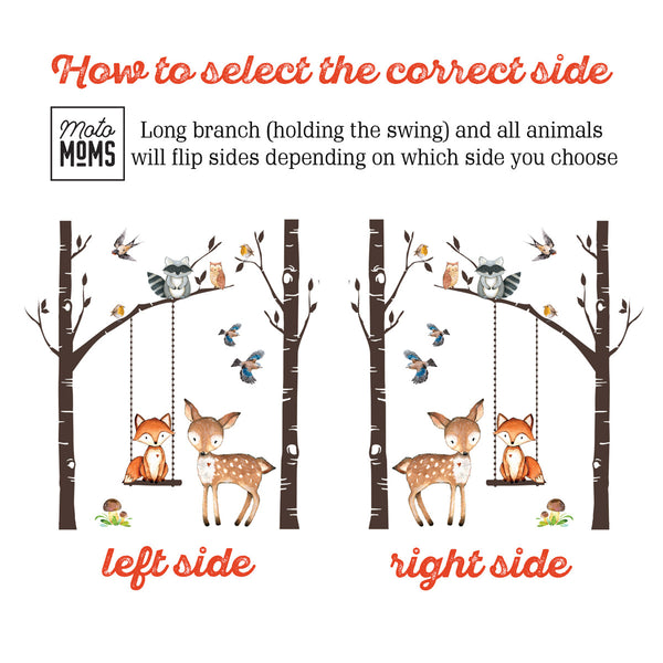 Woodland Nursery Wall Decor 4 Birch TREES Fox & Friends Wall Decal