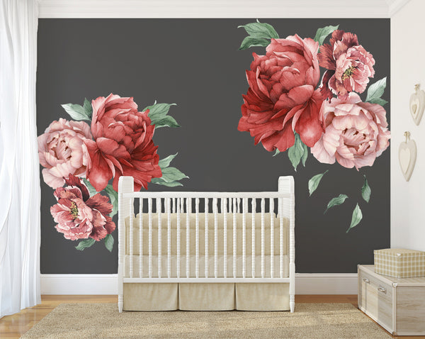 6 Peonies & Greenery Floral Wall Decals Blush Pink Flowers