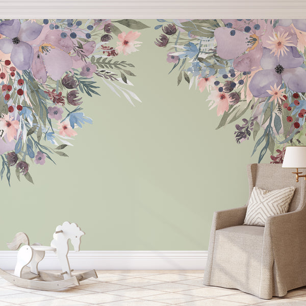 Corners WILD SUMMER EVE Pink Lavender Watercolor Flowers Wall Decals