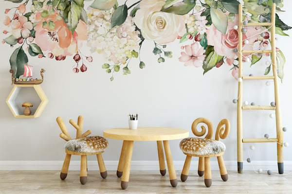 SAMPLE Rose Garden Collection Pink Watercolor Floral Mural Wall Decals