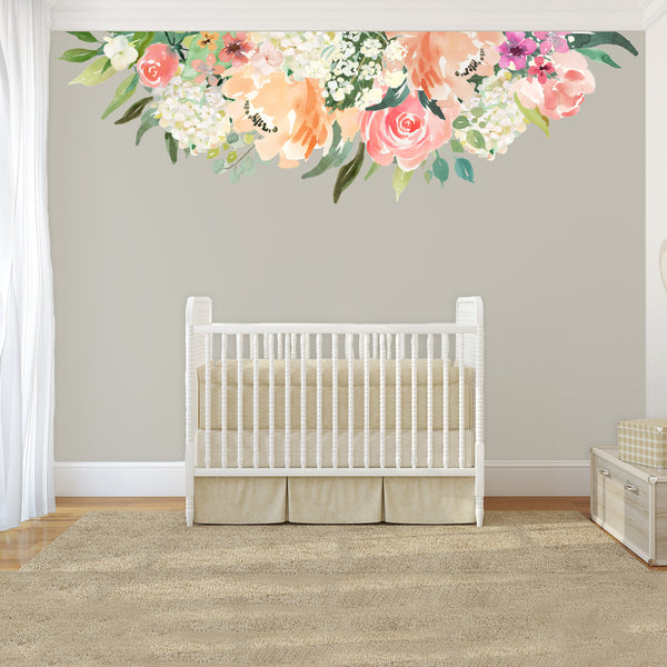 MEADOW LAKE Watercolor Flowers Mural Wall Decals Border
