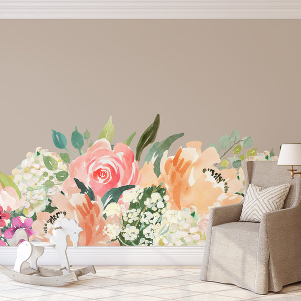 MEADOW LAKE Watercolor Flowers Mural Wall Decals Border