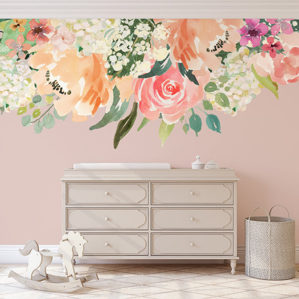 MEADOW LAKE Watercolor Flowers Mural Wall Decals Border