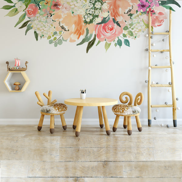 MEADOW LAKE Watercolor Flowers Mural Wall Decals Border