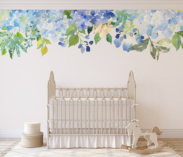 SERENITY POND Watercolor Flowers Wall Decals Blue Green Mint Lavender
