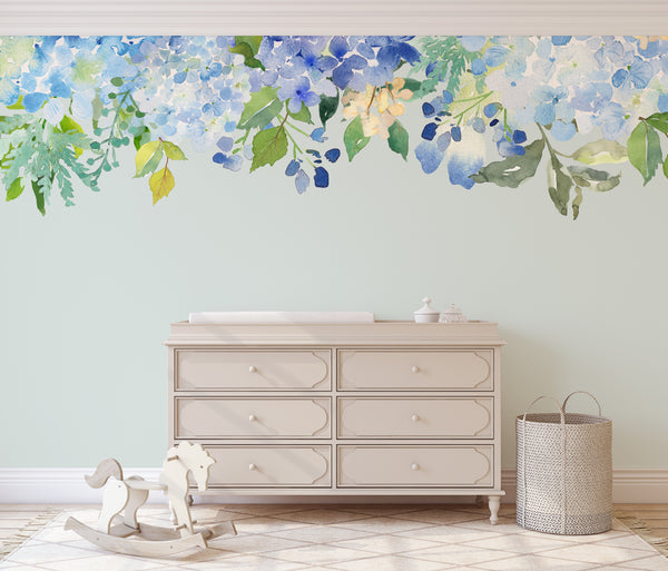 SERENITY POND Watercolor Flowers Wall Decals Blue Green Mint Lavender