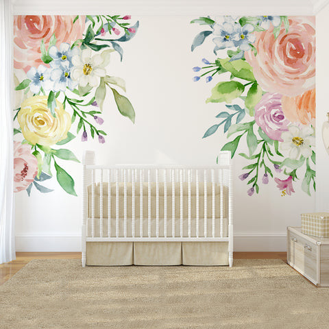 CORNERS SOPHIA Wild Garden Watercolor Flowers Wall Decals