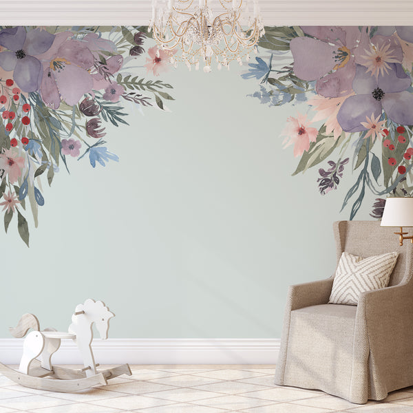 WILD SUMMER GARDEN CORNERS Lavender Pink Watercolor Flowers Wall Decals