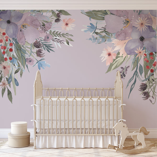 WILD SUMMER GARDEN CORNERS Lavender Pink Watercolor Flowers Wall Decals