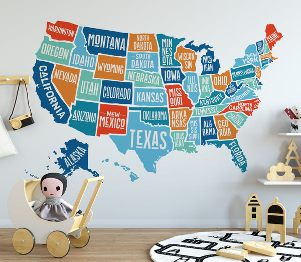 Wall Decal USA America Map Boys Decor United States Atlas