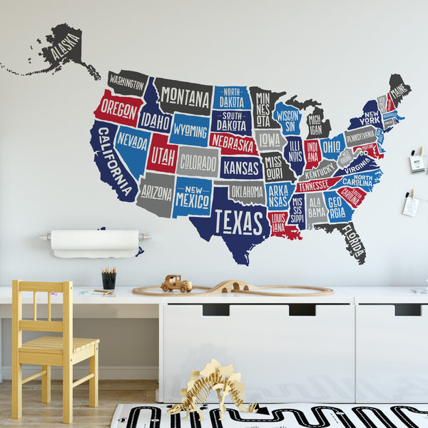 Wall Decal USA America Map Boys Decor United States Atlas