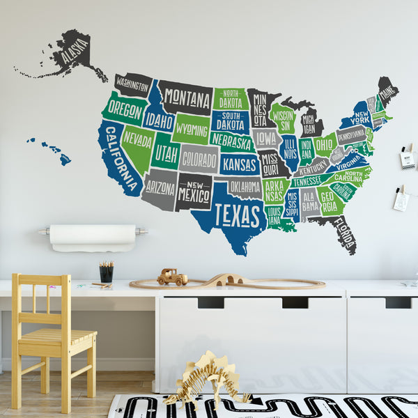 Wall Decal USA America Map Boys Decor United States Atlas