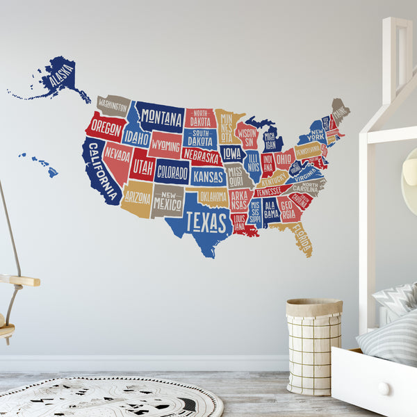 Wall Decal USA America Map Boys Decor United States Atlas