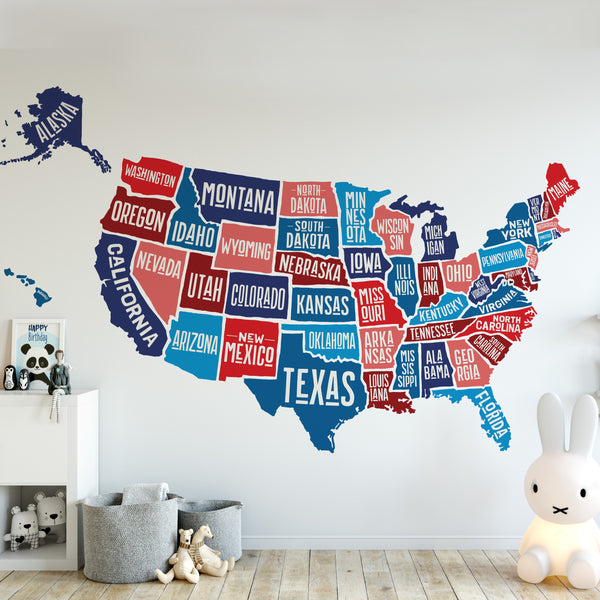 Wall Decal USA America Map Boys Decor United States Atlas