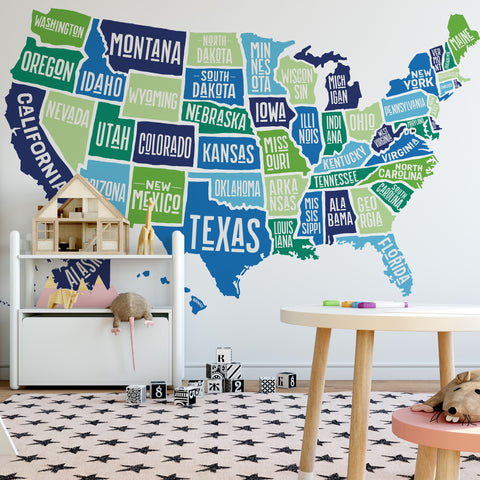 Wall Decal USA America Map Boys Decor United States Atlas