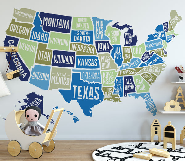 Wall Decal USA America Map Boys Decor United States Atlas