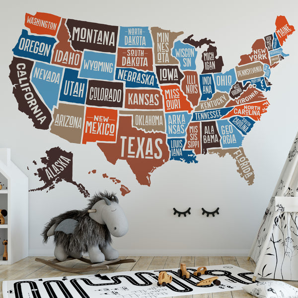 Wall Decal USA America Map Boys Decor United States Atlas