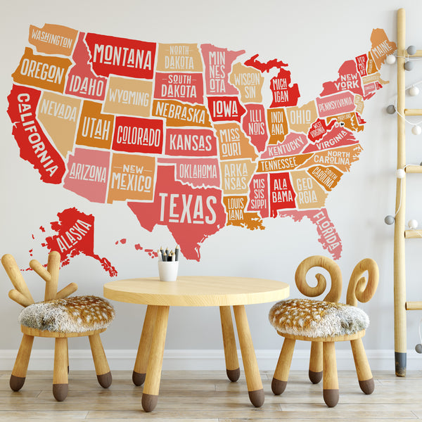 Wall Decal USA America Map Boys Decor United States Atlas