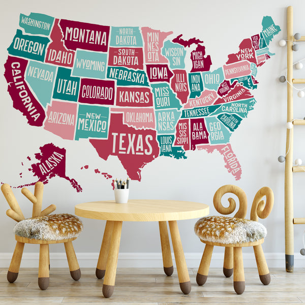 Wall Decal USA America Map Boys Decor United States Atlas