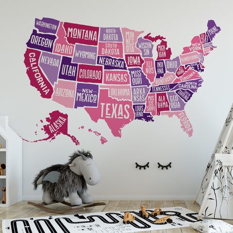 Wall Decal USA America Map Girls Decor United States Atlas