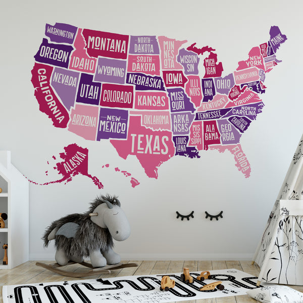 Wall Decal USA America Map Boys Decor United States Atlas